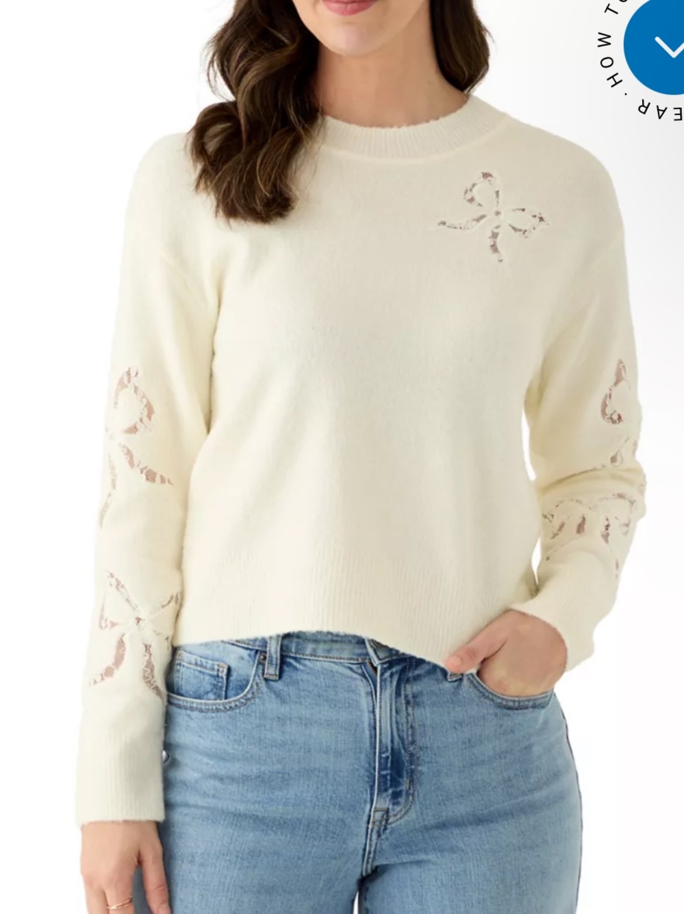 Cece long sleeve women’s bow lace sweater in white